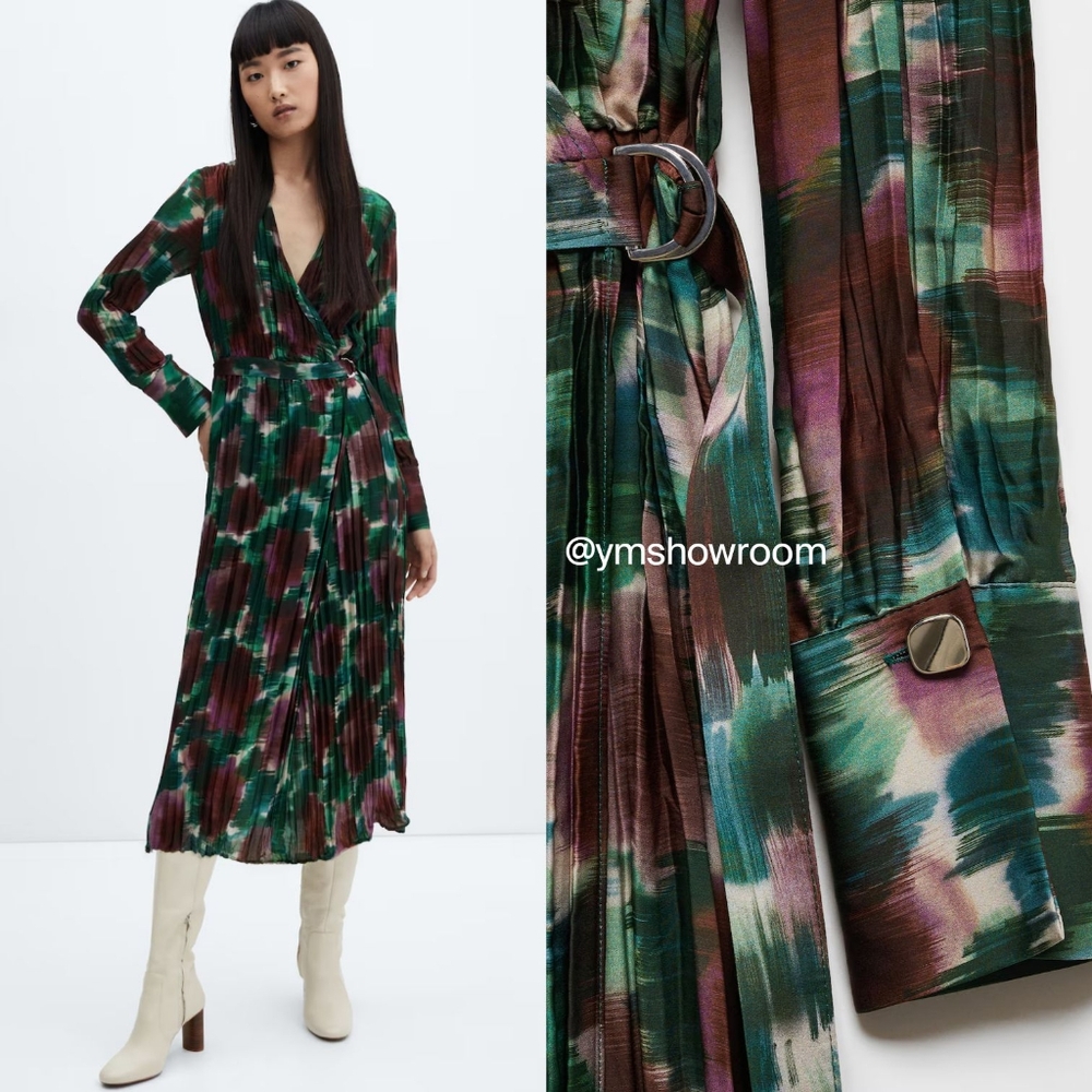 MANGO Pleated wrap dress